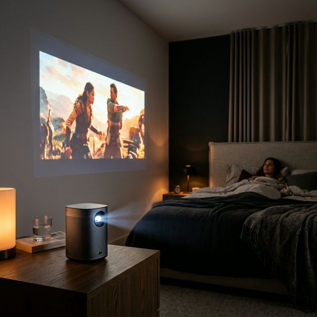 寝室が映画館に。缶ジュースサイズのモバイルプロジェクター